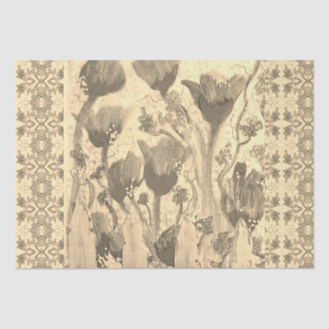 Papier Mousseline Fleurs clôturées Sepia (Recto)