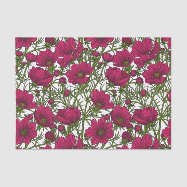 Papier Mousseline Fleurs Cosmos roses (Recto)