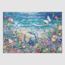 Fleurs côtières Crabe bleu & Papillons Découpage 