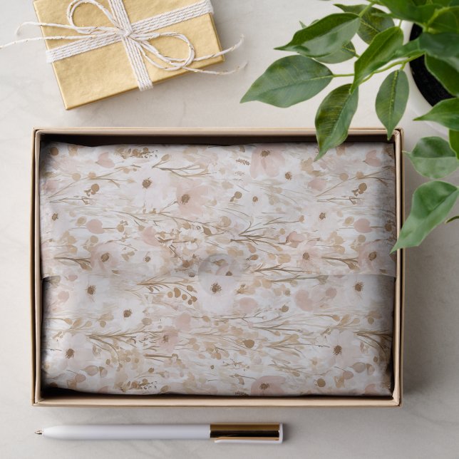 Papier Mousseline Fleurs Crème Rose Fête de Mariage (Cadeau)