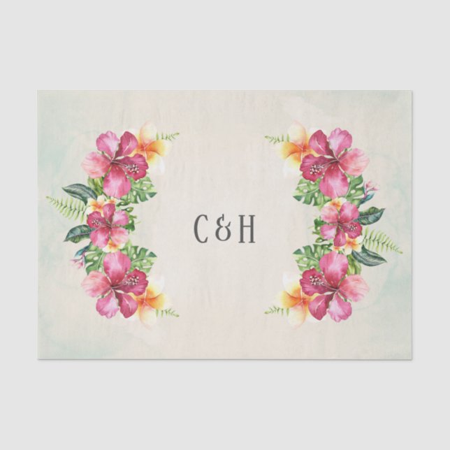 Papier Mousseline Fleurs d'Aloha tropicales Mariage botanique floral (Recto)