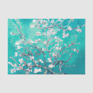 Papier Mousseline Fleurs d'amandier de Vincent Van Gogh Turquoise