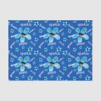 Papier Mousseline Fleurs d'aquarelle bleue avec affirmations