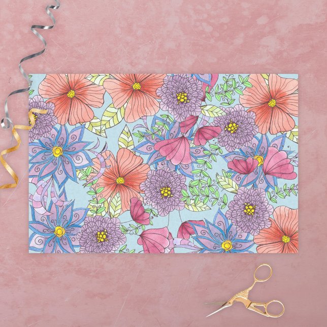 Papier Mousseline Fleurs d'aquarelle et Botanique Feuille (Créateur téléchargé)