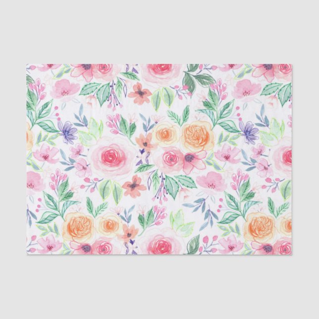 Papier Mousseline Fleurs d'aquarelle et feuilles (Recto)