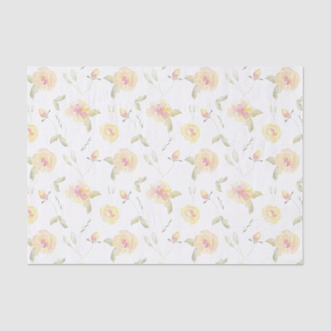 Papier Mousseline Fleurs d'aquarelle jaune citron (Recto)