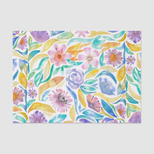 Papier Mousseline Fleurs d'aquarelle jaune pourpre Feuille (Recto)