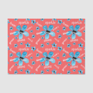 Papier Mousseline Fleurs d'aquarelle rouge et bleu avec Affirmations