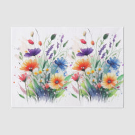 Papier Mousseline Fleurs d'aquarelle rouge violet orange