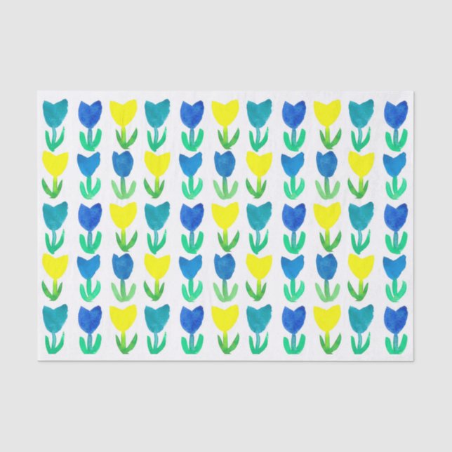 Papier Mousseline Fleurs d'aquarelle Royal bleu jaune Tulip (Recto)