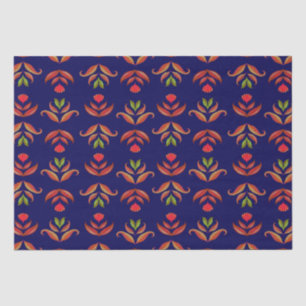 Papier Mousseline Fleurs d'art folklorique vintages Bleu de marine c