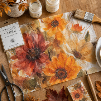 Papier Mousseline Fleurs d'automne aquarelle