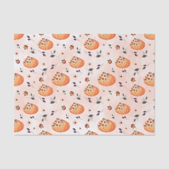 Papier Mousseline Fleurs d'automne et Citrouilles (Recto)