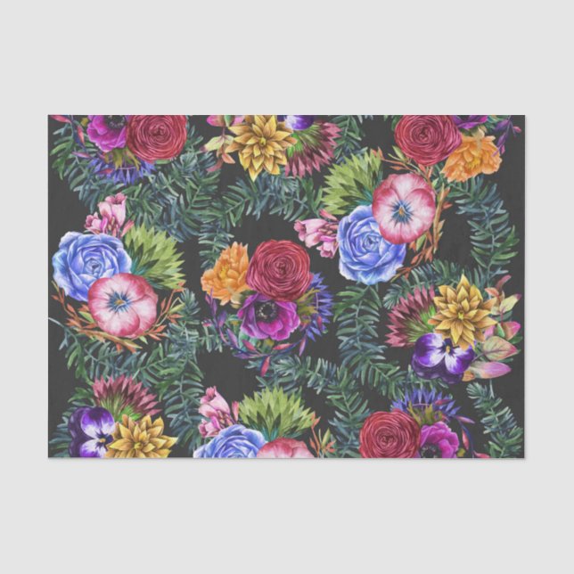 Papier Mousseline Fleurs de Bohème d'aquarelle et feuille tropical (Recto)