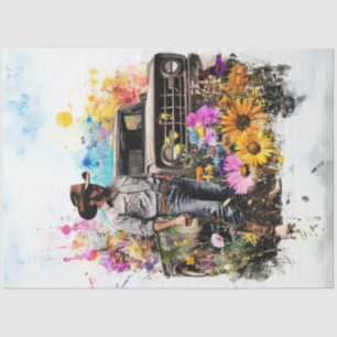 Papier Mousseline Fleurs de champ de camionnette Jaune de Decoupage