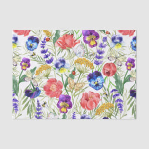 Papier Mousseline Fleurs de champ sauvage colorées uniques Motif de