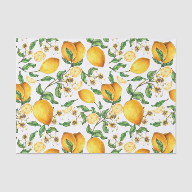 Papier Mousseline Fleurs de citrons et de citrons jaunes Belles (Recto)