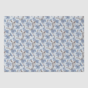 Papier Mousseline Fleurs de Cornflowers (Eau/Platine) - Papier Tissu