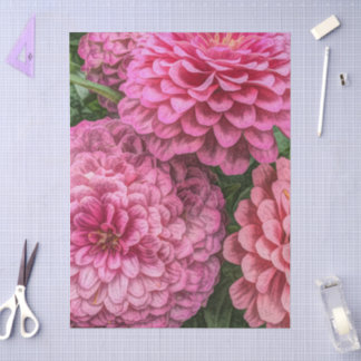Papier Mousseline Fleurs de dahlias roses