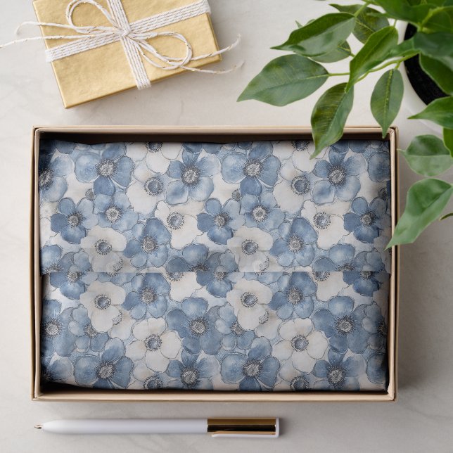 Papier Mousseline Fleurs de denim bleu blanc Shower de mariage (Cadeau)