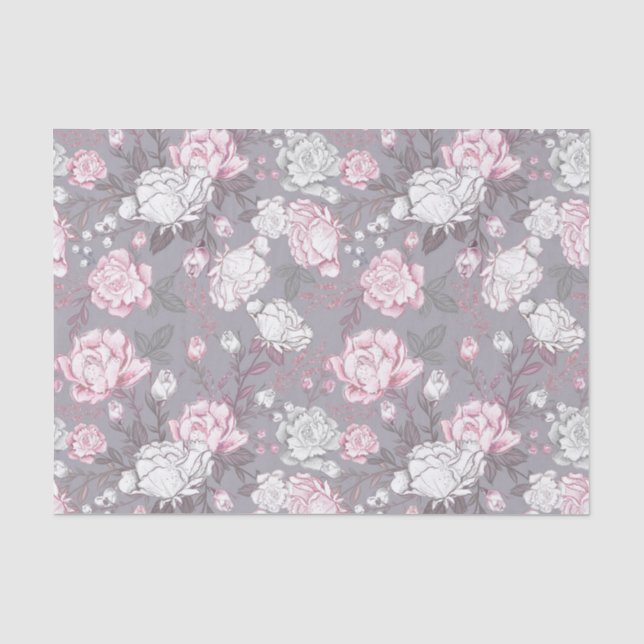 PAPIER MOUSSELINE FLEURS DE FILLES DE BÉBÉ PÂTIL ET GRIS (Recto)