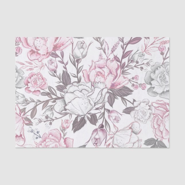 PAPIER MOUSSELINE FLEURS DE FILLES DE BÉBÉ PÂTIL ET GRIS (Recto)