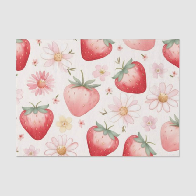 Papier Mousseline Fleurs de fraises rouges Fête d'anniversaire pour  (Recto)