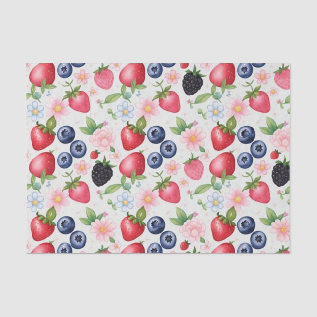 Papier Mousseline Fleurs de fraises rouges Fête d'anniversaire pour  (Recto)