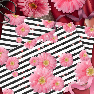 Papier Mousseline Fleurs De Gerbera Rose Sur Des Grandes Blances Noi