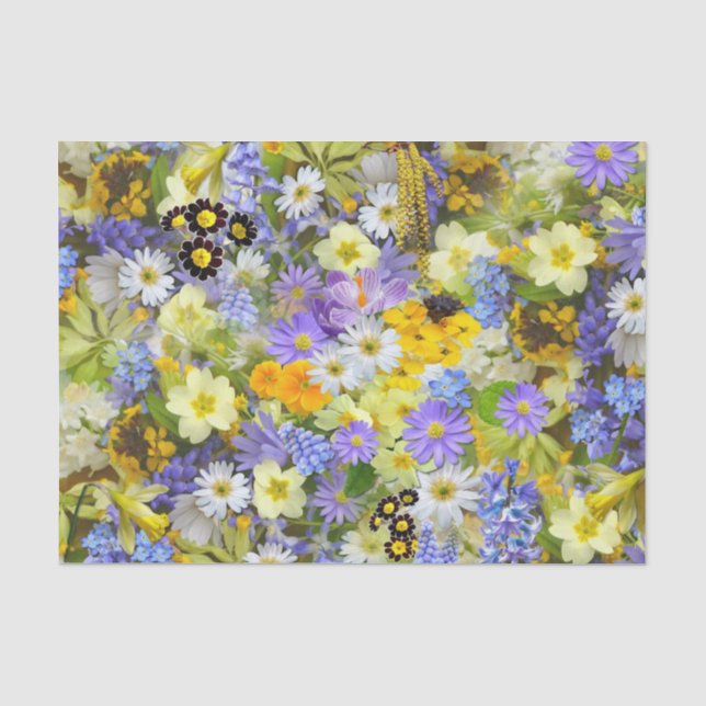 Papier Mousseline Fleurs de jardin de campagne violet et jaune (Recto)