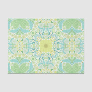 Papier Mousseline Fleurs de jardin rétro en vert et jaune