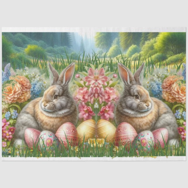 Papier Mousseline Fleurs de lapin de Pâques OEufs de vacances Papier (Recto)