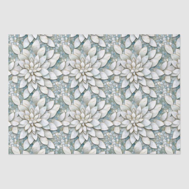 Papier Mousseline Fleurs de Lotus Blanches Mariage Bleu (Recto)