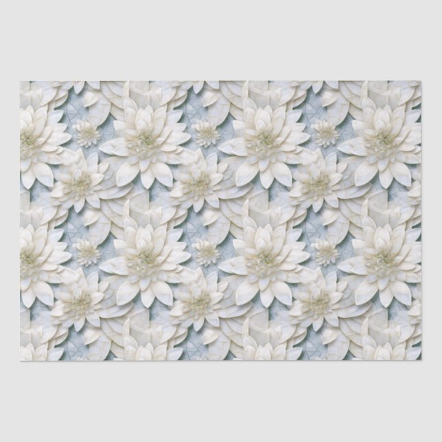 Papier Mousseline Fleurs de Lotus Bleues Blances (Recto)
