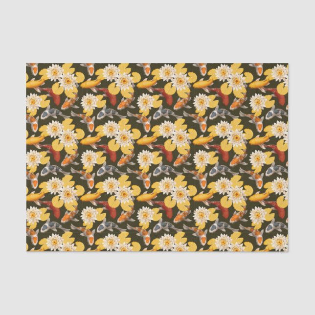Papier Mousseline Fleurs De Lotus Jaunes Avec Poisson Loi (Recto)
