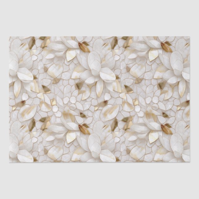 Papier Mousseline Fleurs de Lotus Or Blanc (Recto)