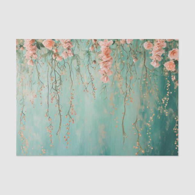 Papier Mousseline Fleurs de mariage à la teinte romantique sarcelle (Recto)