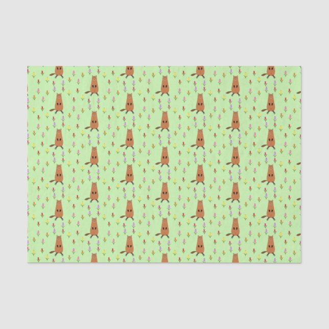 Papier Mousseline Fleurs de marmotte et de tulipe mignonnes (Recto)