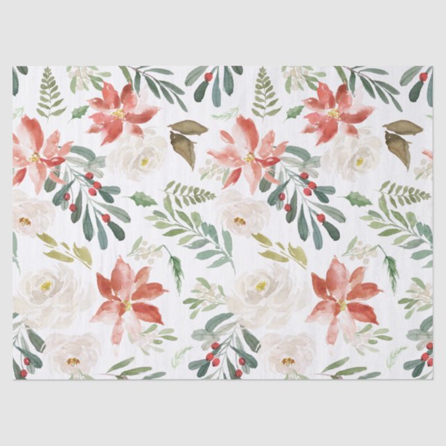 Papier Mousseline Fleurs de Noël et Motif de Roses Blanches (Recto)