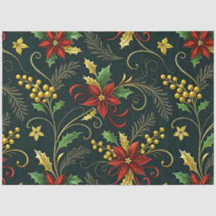 Papier Mousseline Fleurs de Noël Rouge Or Vert Decoupage 