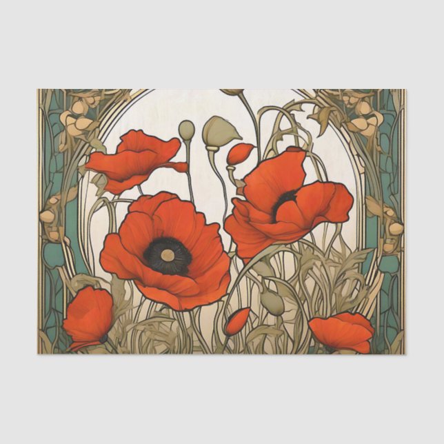 Papier Mousseline Fleurs de pavots Art Nouveau (Recto)