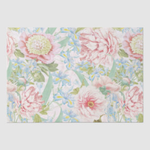 Papier Mousseline Fleurs de pivoine vintage bleu Iris Motif