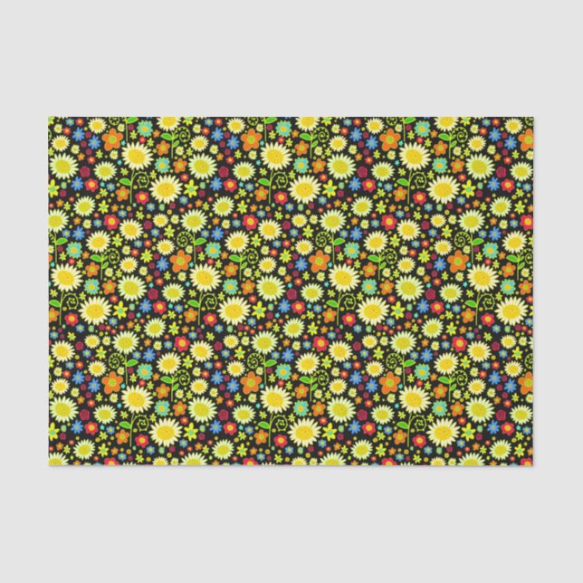 Papier Mousseline Fleurs de printemps - Noir (Recto)
