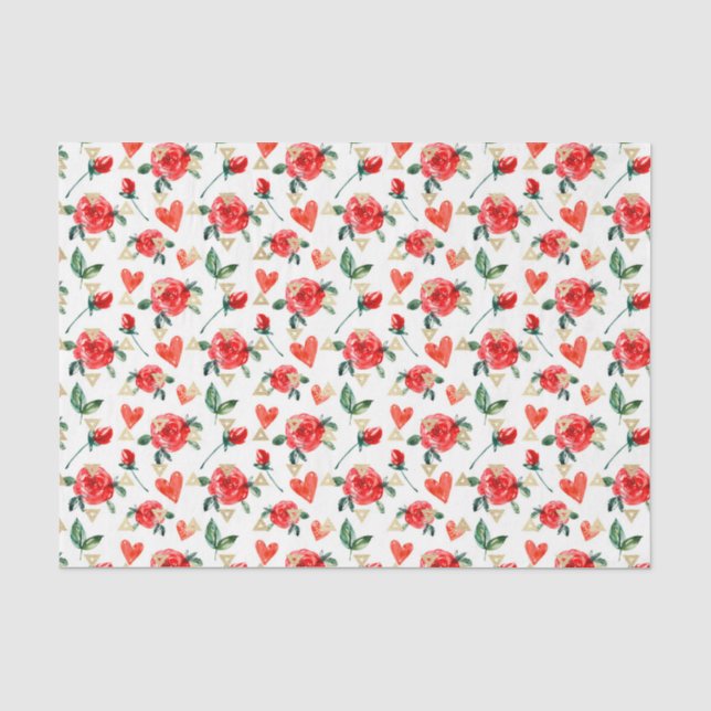 Papier Mousseline Fleurs de rose rouge (Design 23 série rouge) (Recto)