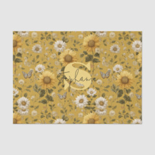 Papier Mousseline Fleurs de soleil et papillons sur Arrière - plan j
