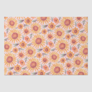 Papier Mousseline Fleurs de soleil jaunes Aquarelle rose pâle