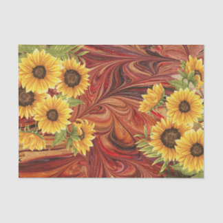 Papier Mousseline Fleurs de soleil jaunes sur le Découpage en marbre