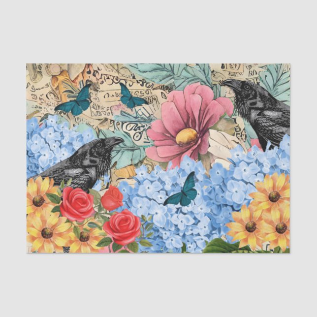 Papier Mousseline Fleurs de soleil Roses rouges Hydrangée bleue & Ra (Recto)