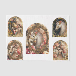 Papier Mousseline Fleurs de style baroque Femme exotique Cheval Déco