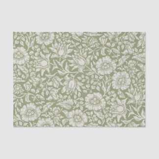 Papier Mousseline Fleurs de style vintage élégant blanc olive 